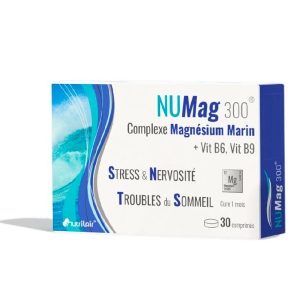 Nutrilaire NuMag 300® Complexe Magnésium Marin + Vit B6, Vit B9 – 30 comprimés