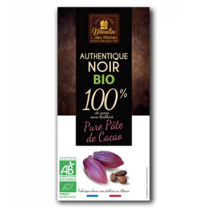 Chocolat BIO sans sucre – diabétique – Pure pâte de fève de cacao- 100 g – Sans sucre moulin des moines