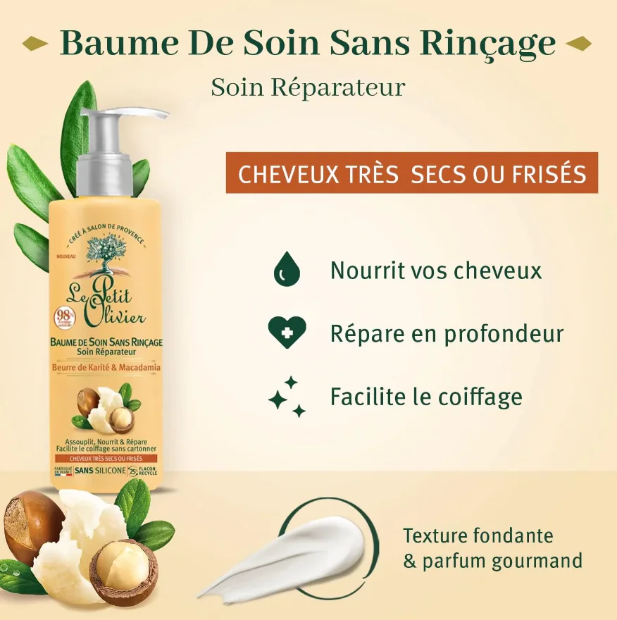 Le Petit Olivier Baume de Soin Sans Rinçage Réparateur au Beurre de Karité & Macadamia -200ml – Image 2