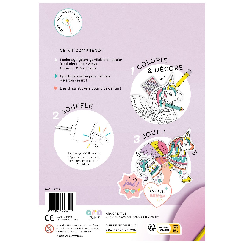Coloriage gonflable – Licorne – Ara Creative – Image 3