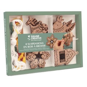 8 Suspensions en bois à broder – Graine Créative