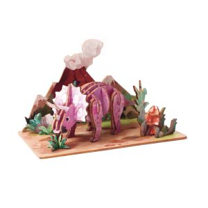 Maquette bois 3D Tricératops et son décor – Graine Créative