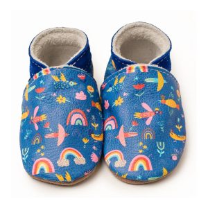 Chaussons en cuir Rainbow Birds Blue – Inch Blue