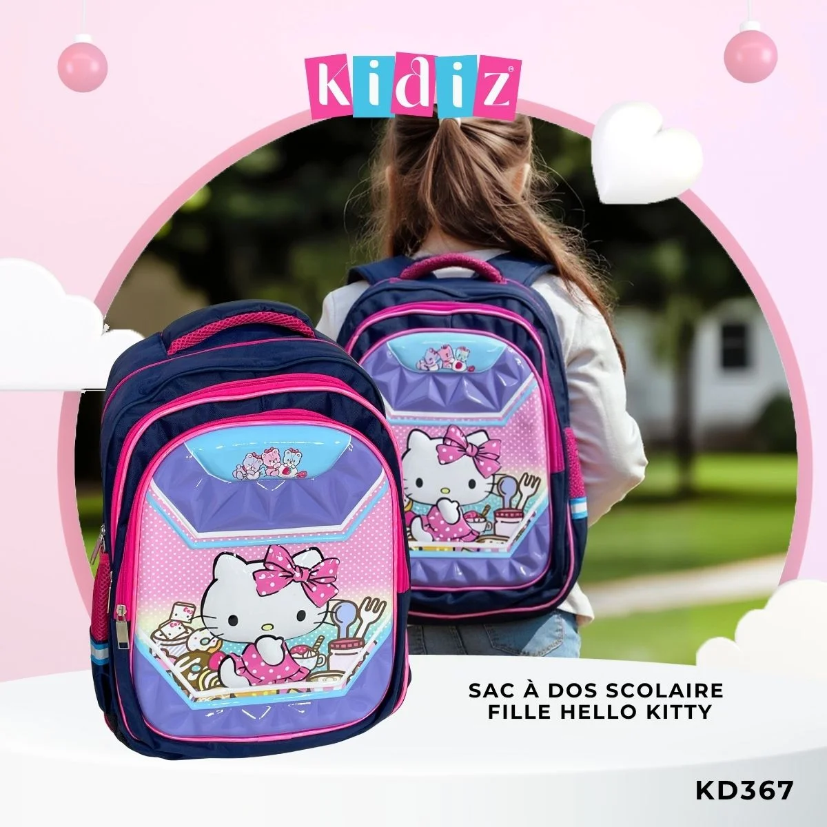 Sac à Dos Scolaire Fille ‘Hello Kitty’ KD367