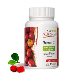 NutriMax Acérola 500 Vitamine C – sans Gluten – 60 comprimés à croquer