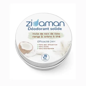 Zidaman Déodorant solide à l’huile de noix de coco et à l’huile essentielle d’arbre à thé