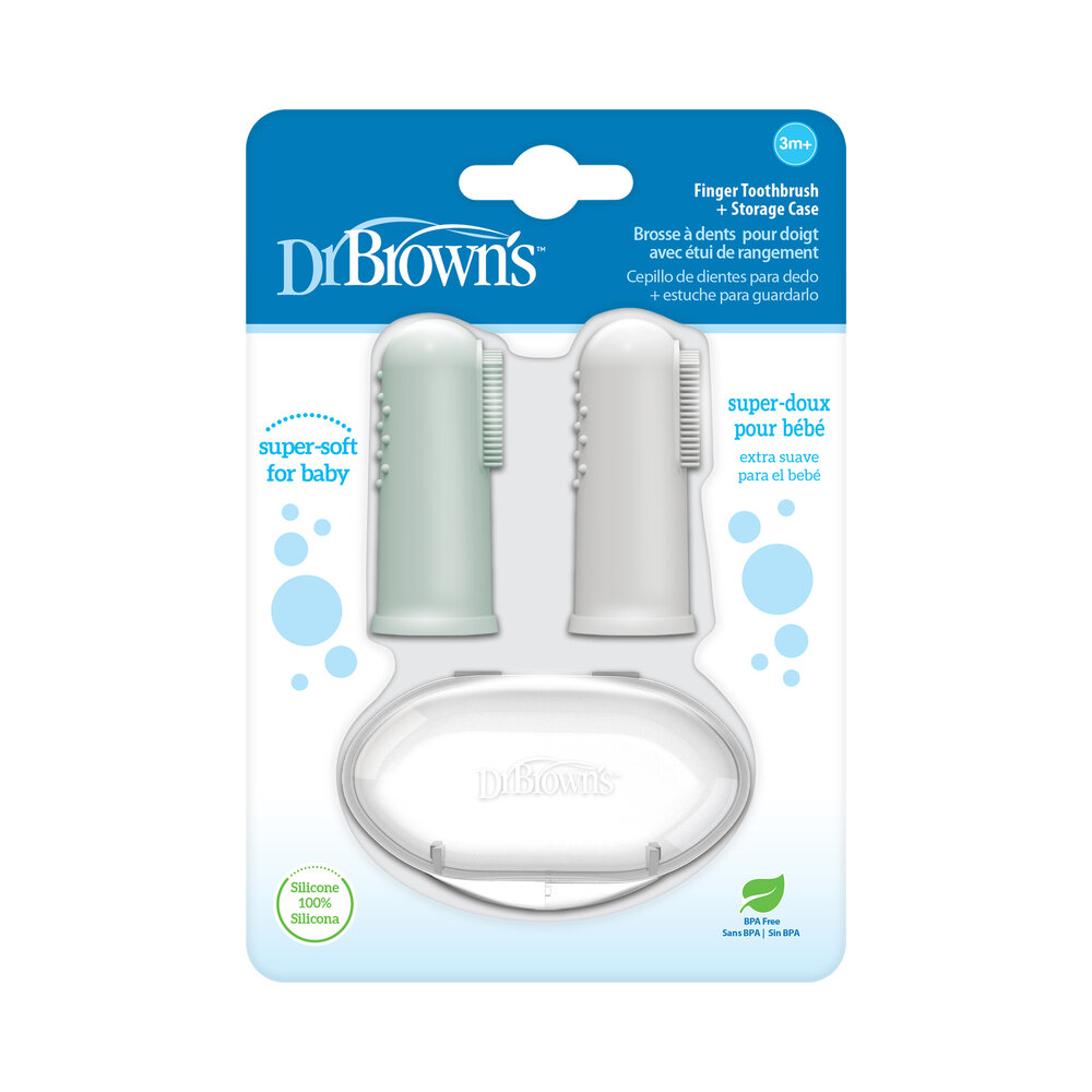 Dr. Brown&rsquo;s Brosse à dents au doigt gris/vert 2-pack – Image 2