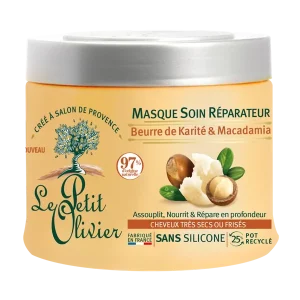 Le Petit Olivier Masque Soin Réparateur au Beurre de Karité & Macadamia – Cheveux très Secs ou Frisés -330ml
