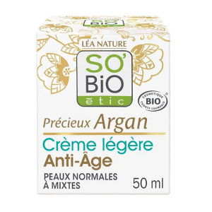 Précieux Argan Crème de Nuit Légère Anti-Âge Bio – Peaux Normales à Mixte -50ml- So&rsquo;Bio étic