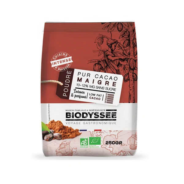 Pur Cacao Maigre 10-12% MG sans Sucre Bio -250g- Biodyssee